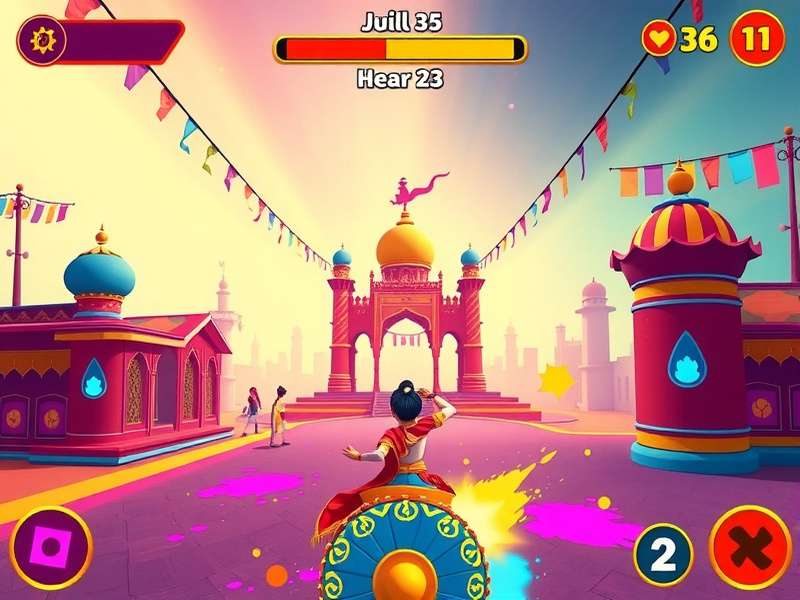 Holi Fantasy Ride game screenshot showing colorful festival scene
